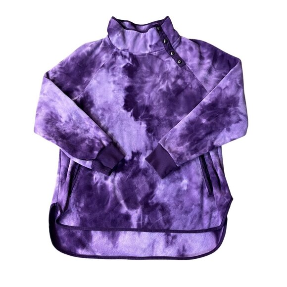 Green Tea Fleece Pullover Womens XL Purple Tie Dye Snap Neck Pockets Used - Picture 3 of 13